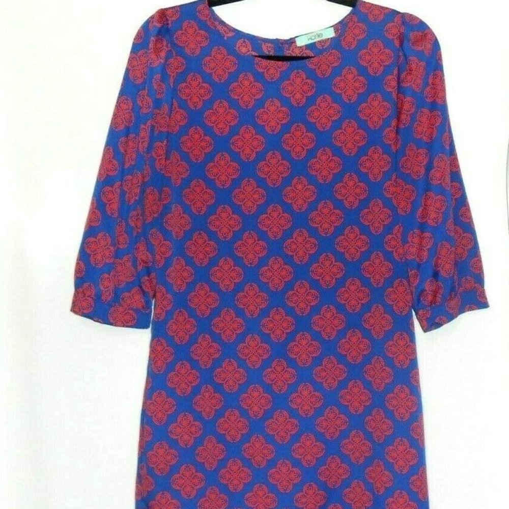 Karlie Blue & Red Geometric Print Dress Medium
